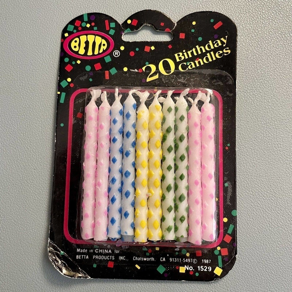 Vintage Betta Birthday Candles Polka Dots 20 PC Item 1529 80s 4 Colors Colorful